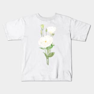 white eustoma Prairie gentian flowers ink and watercolour Kids T-Shirt